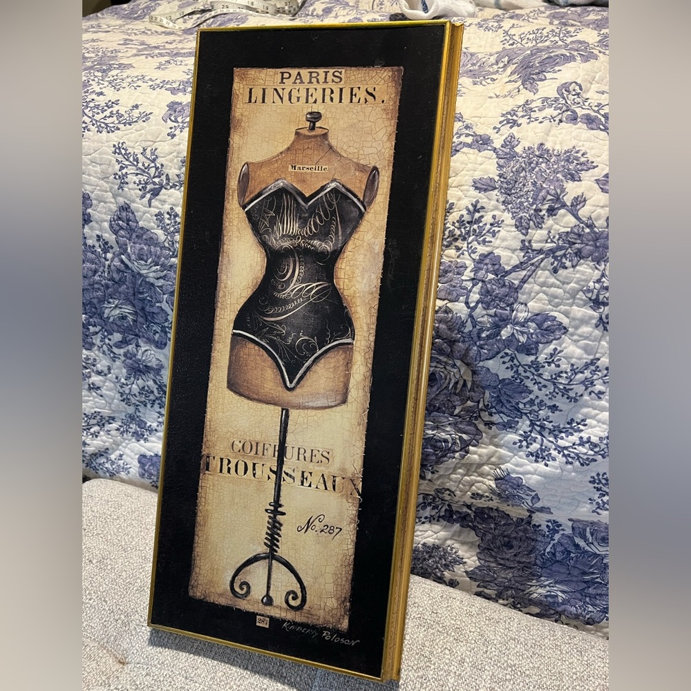 Vintage Paris Lingerie Wall Art in Black and Gold